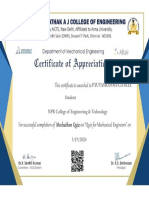 Certificate For P.yuvaSHANMUGA SREE For Mechanical Quiz