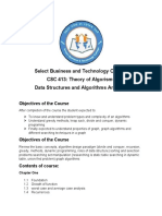 Select Business and Technology Collage CSC 413: Theory of Algorisms Data Structures and Algorithms Analysis