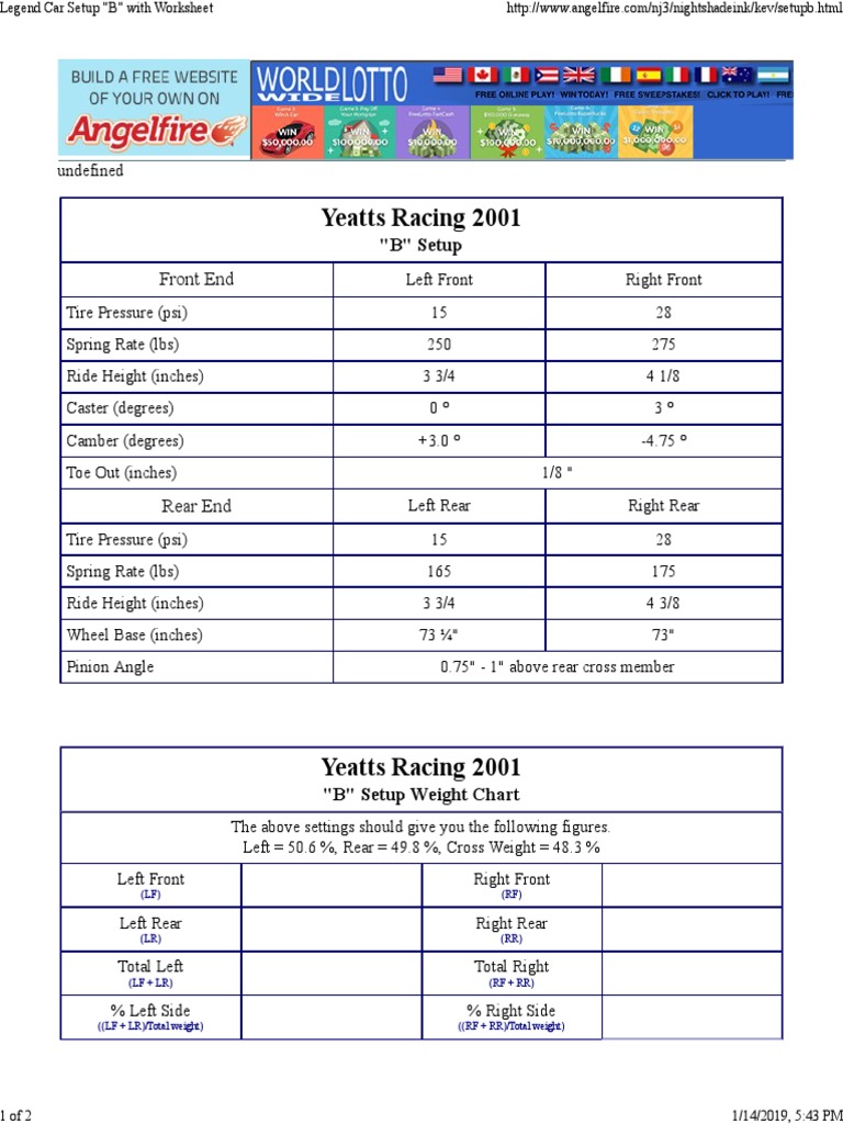 Legend Car Setup 'B' with Worksheet PDF Car Manufactured Goods