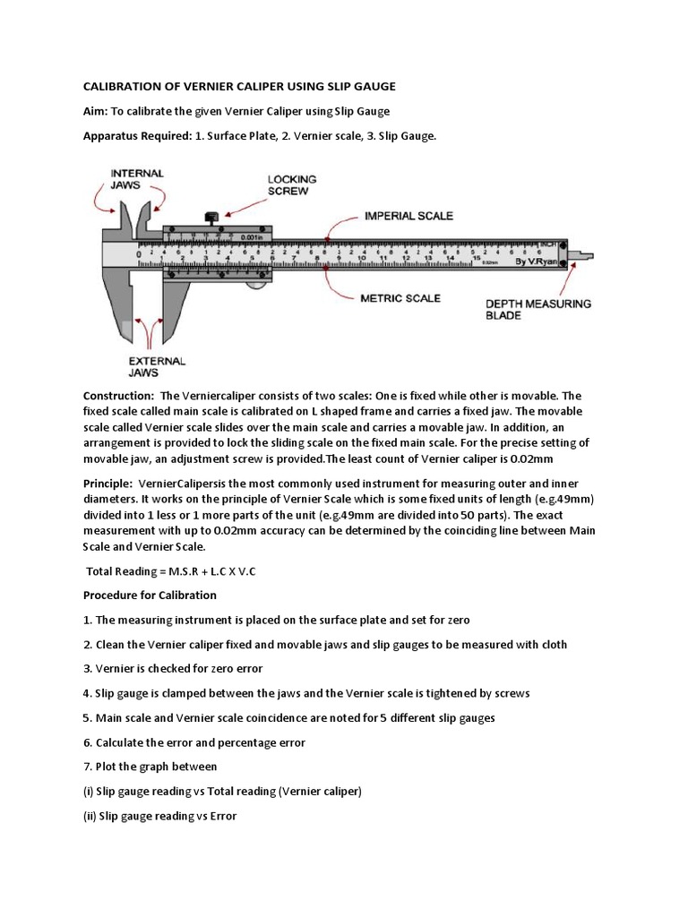 Calibration of vernier caliper discount