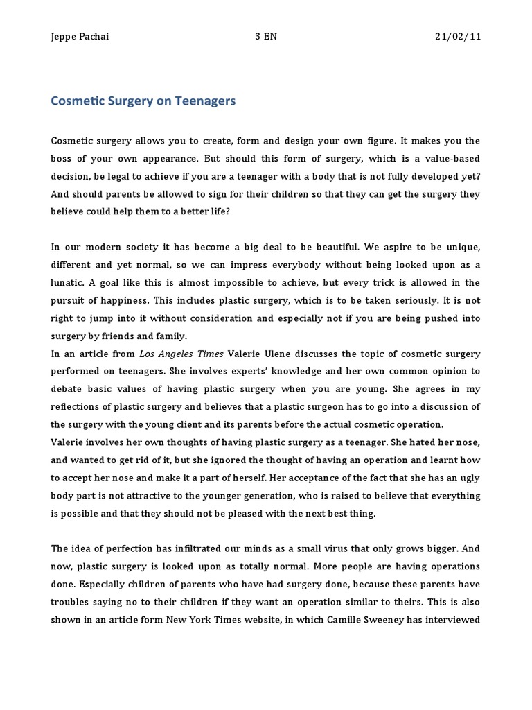 Cosmetic Surgery Pdf Adolescence Surgery