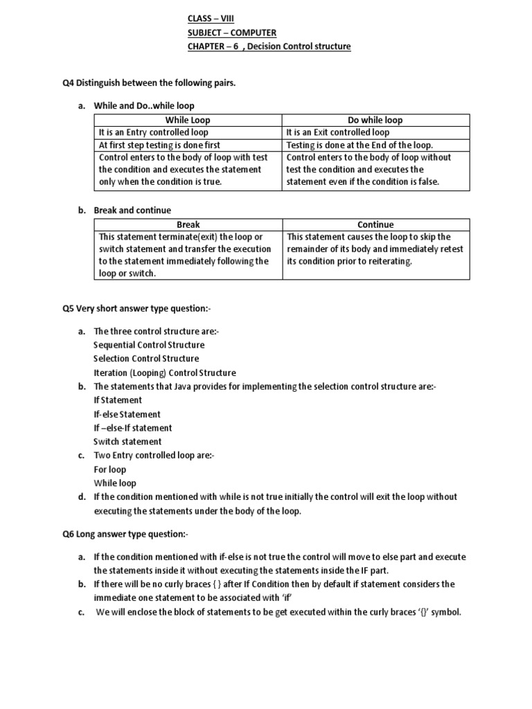 Ch-6 Decision Control Structure (Java) | PDF | Control Flow | Computer ...