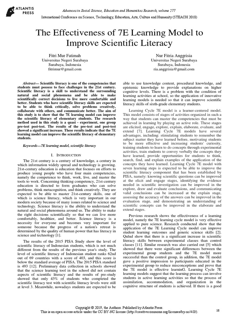 The Effectiveness of 7E Learning Model To Improve Scientific Literacy ...