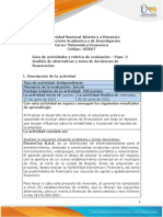 Guía de actividades y rúbrica de evaluación - Unidad 1  – Paso 2 – Análisis de alternativas y toma de decisiones de financiación