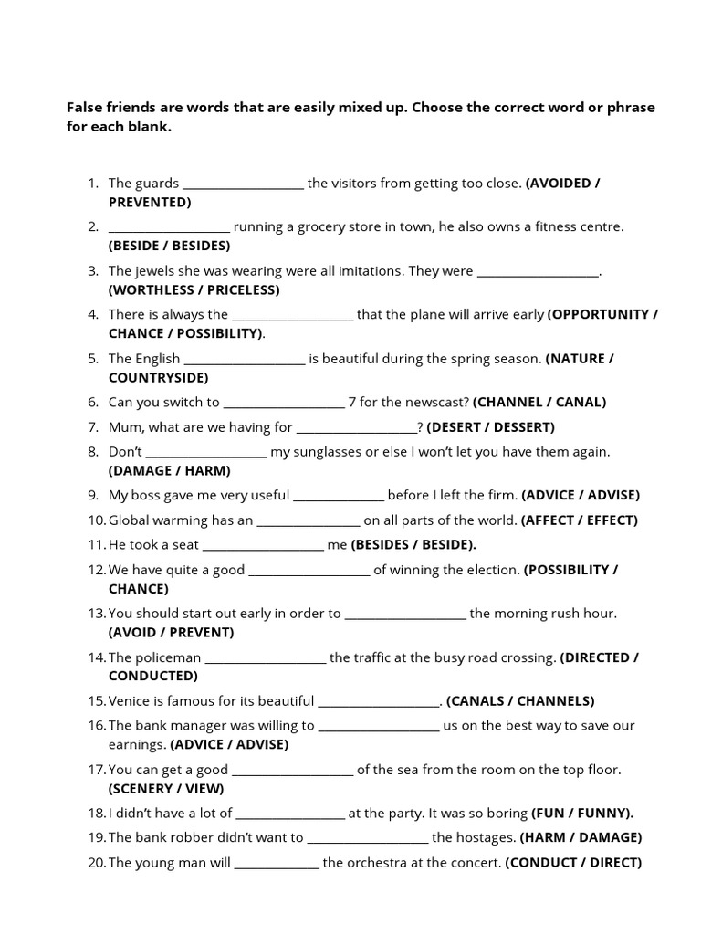 False Friends Exercises for B2 Learners | PDF
