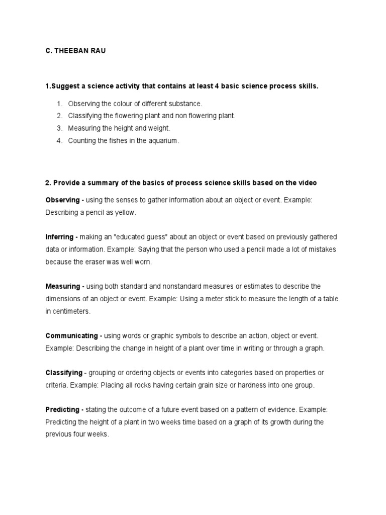 Basic Science Process Skills Explained | PDF