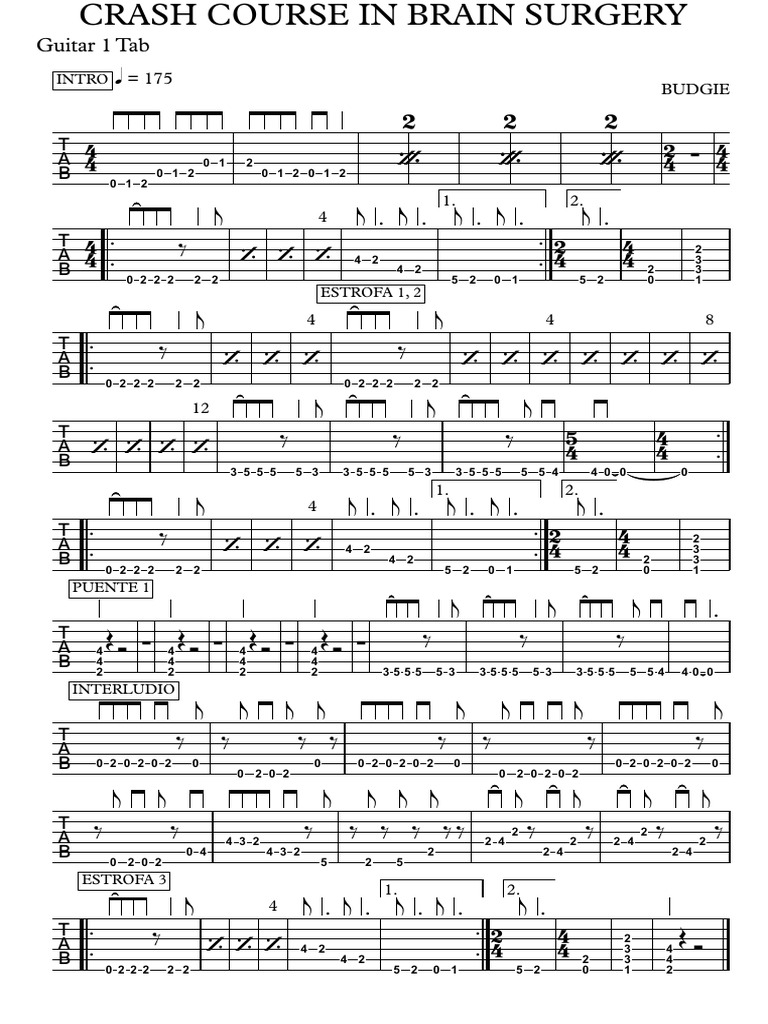 09 Crash Course in Brain Surgery (Budgie) Guitar 1 Tab PDF