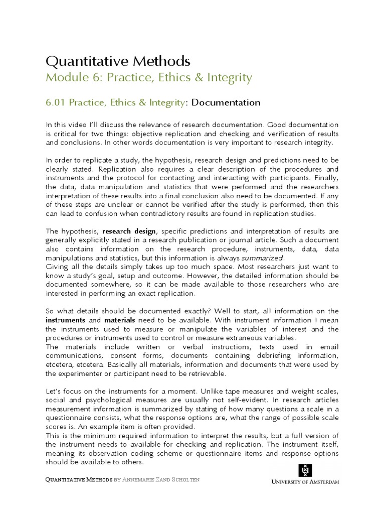 Quantitative Methods Module 6 Practice Ethics Integrity Pdf