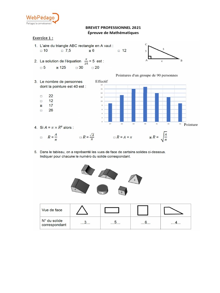 Sujet Brevet Maths 2021 Pdf Corrigé Brevet Pro Maths Corrige | PDF