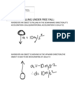 Objects Falling Under Free Fall:: Physics Notes