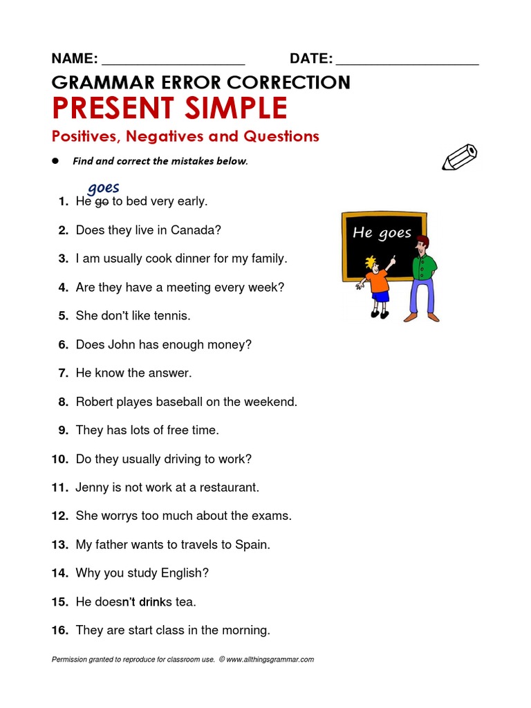Correct The Mistakes Present Simple PDF