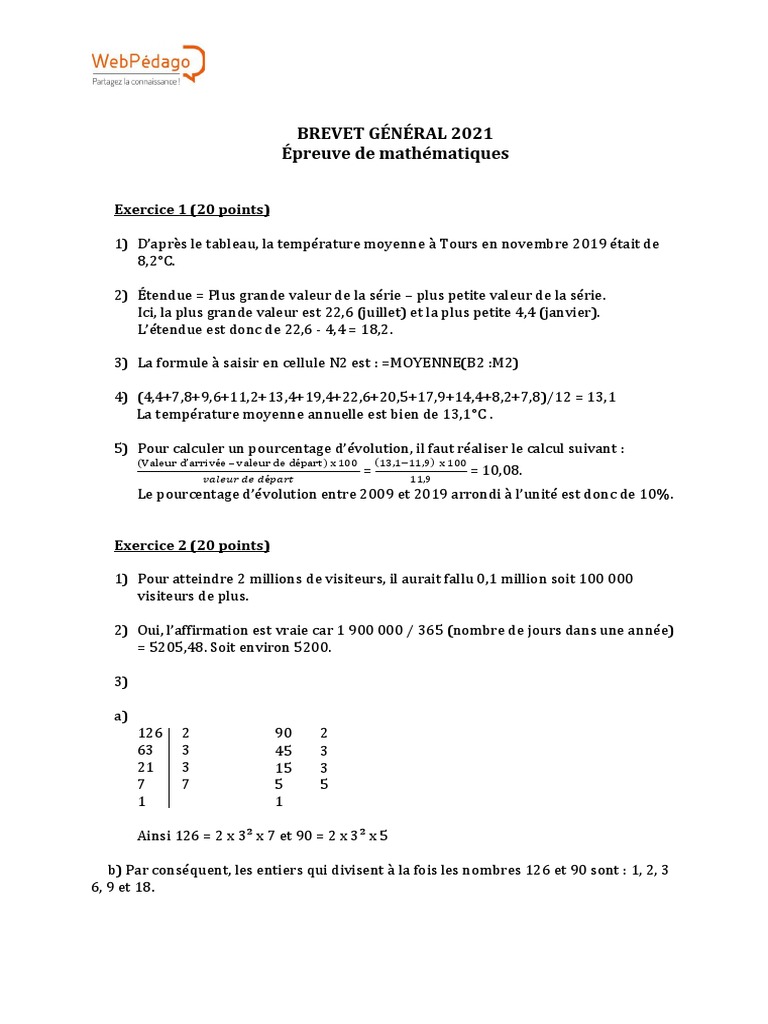 Sujet Brevet Professionnel Maths 2020 Pdf Corrigé Brevet 2021 General Mathématiques Corrige | PDF | Géométrie euclidienne |  Formes géométriques