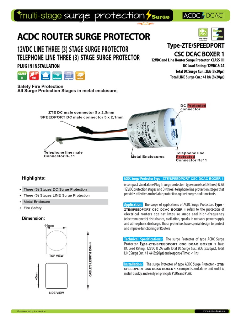 ACDC Surge Protector Type ZTESpeedport CSC DCAC BOXER 1 PDF Power Supply Electrical