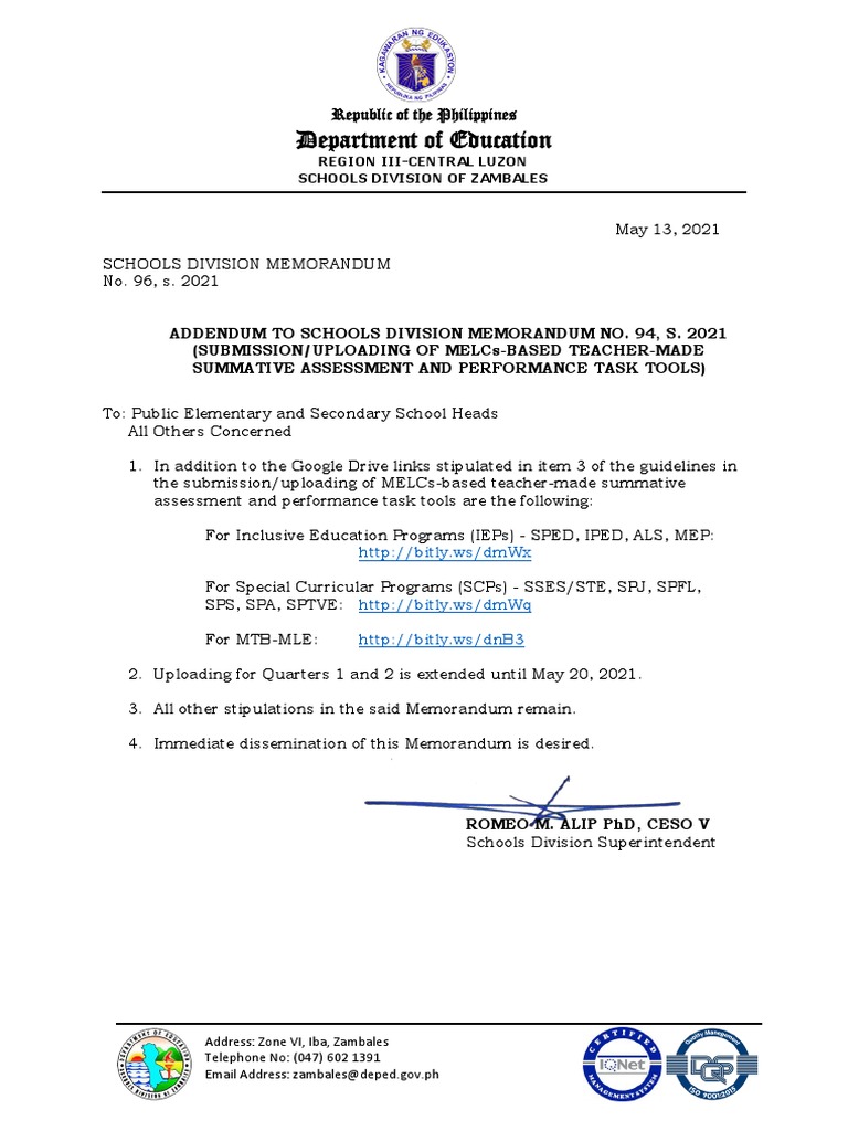 SDM Addendum Submission Uploading of MELCs Based Teacher Made ...