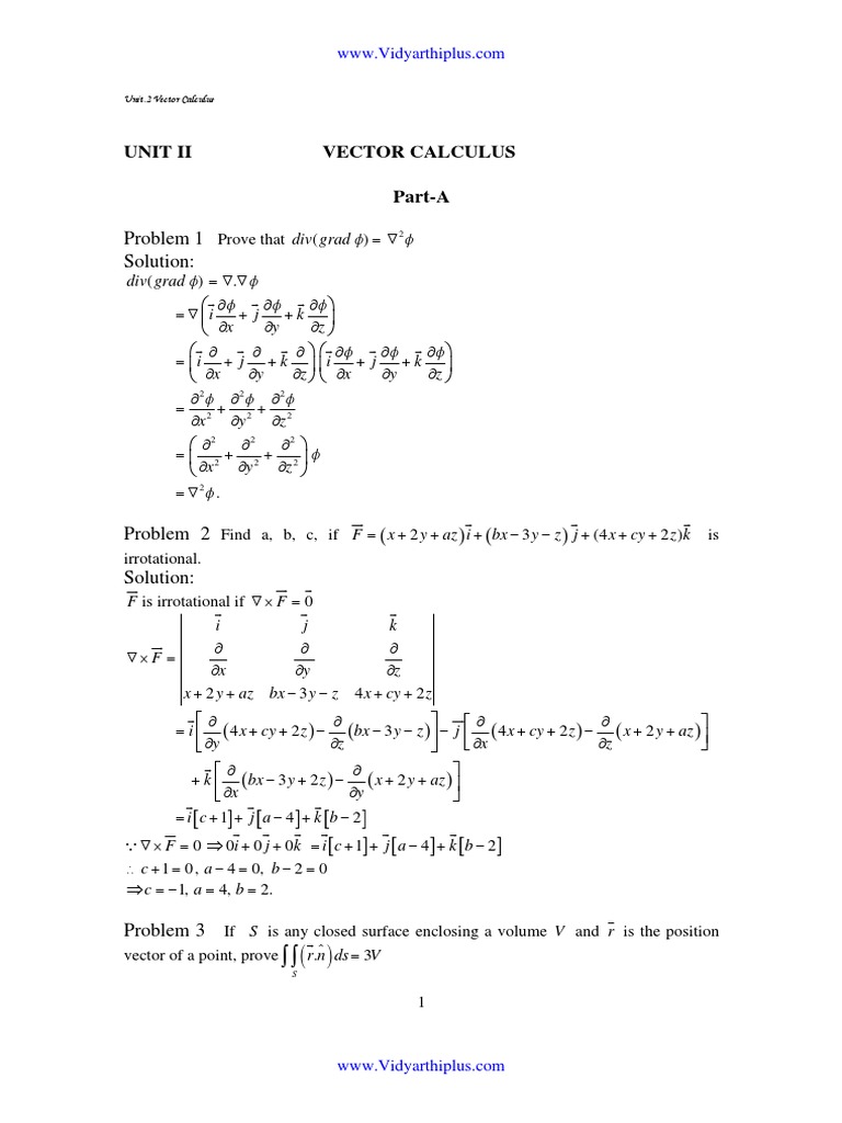 Vector Calculus Problems and Solutions | PDF | Divergence | Integral