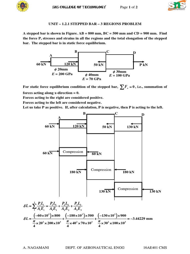 Stepped Bar Problem Analysis | PDF | Deformation (Mechanics ...