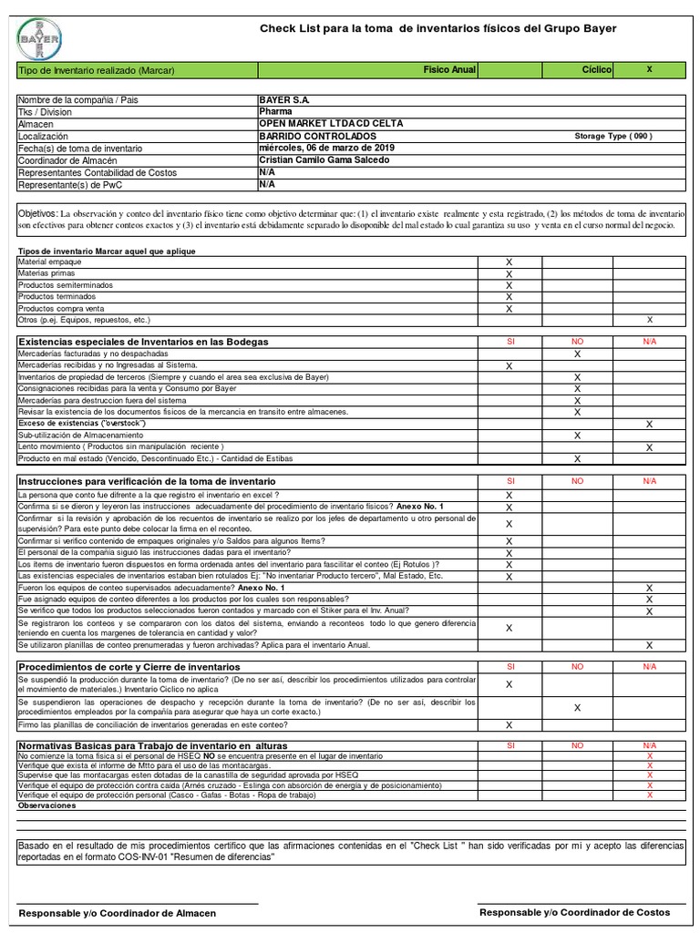 Check List para Inventarios Físicos | PDF | Inventario | Gestión de la ...