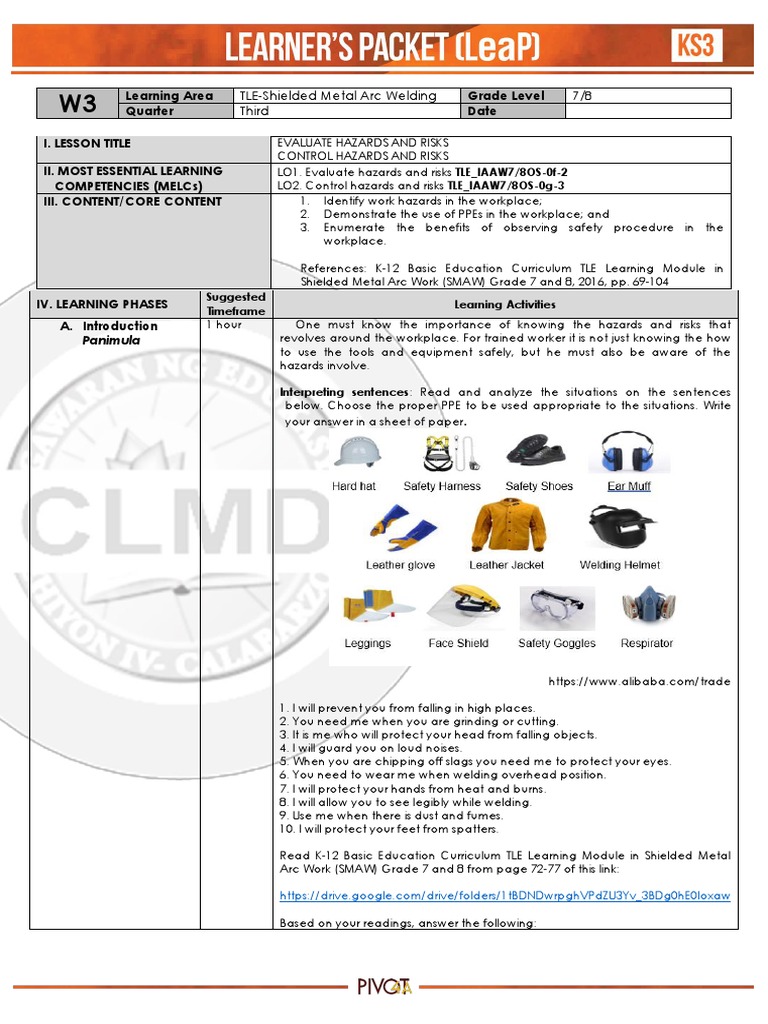 Tle7 8 Smaw q3 w3 Leap PDF Personal Protective Equipment