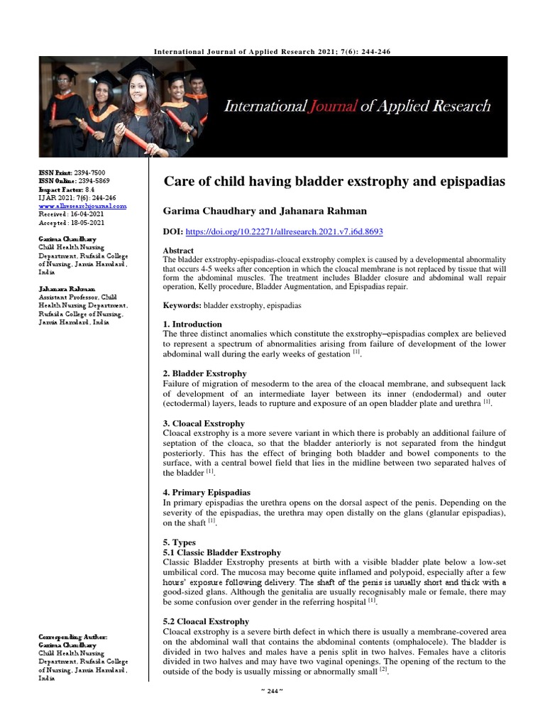 Care of Child Having Bladder Exstrophy and Epispadias | PDF | Urinary ...