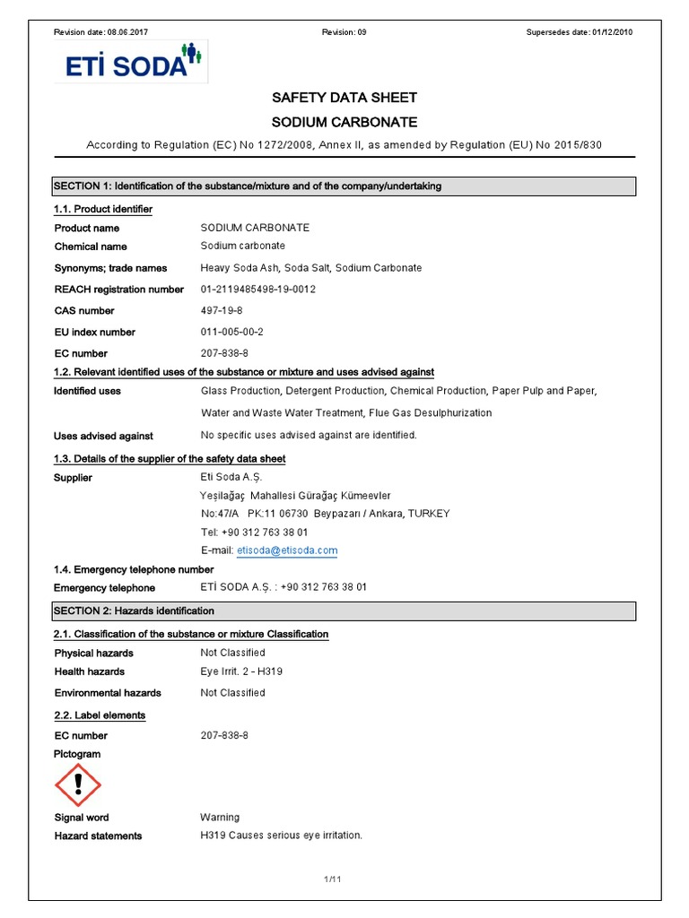 Safety Data Sheet Sodium Carbonate PDF Dangerous Goods Personal