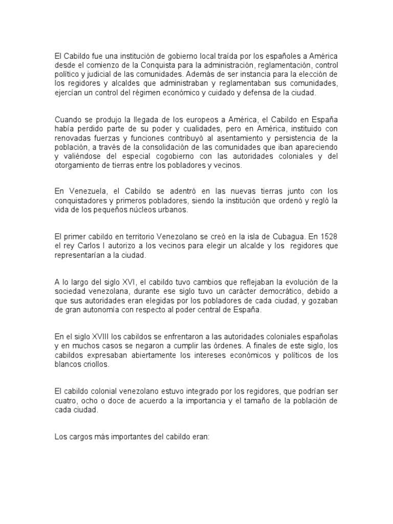 El Cabildo En Venezuela Pdf Gobierno Política General