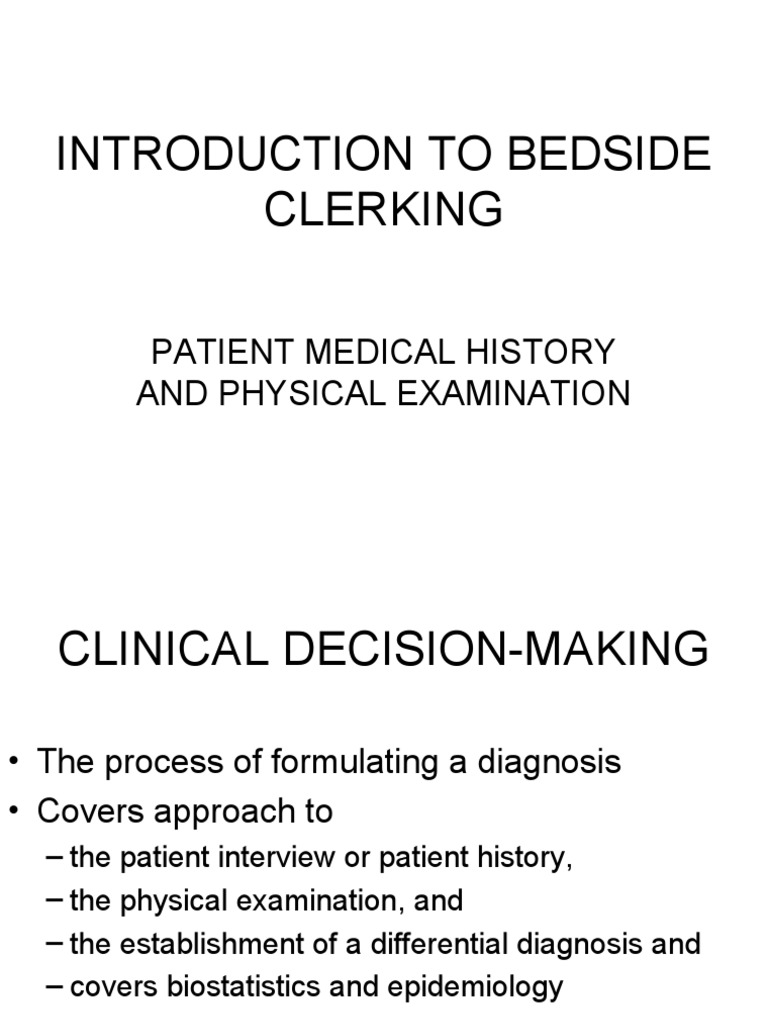 Introduction To Bedside Clerking PDF Physical Examination Medical Diagnosis