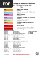 Debusk College of Osteopathic Medicine: Oms-I Fall Class Schedule 2021 Key