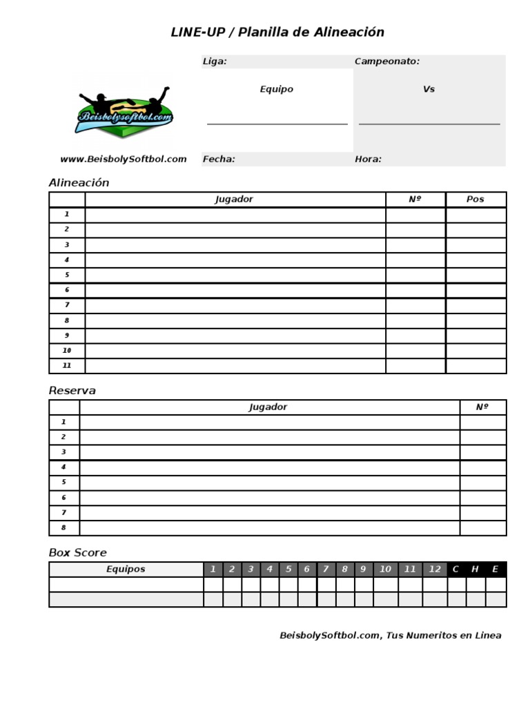 Formato de Line-Up para Softbol | PDF