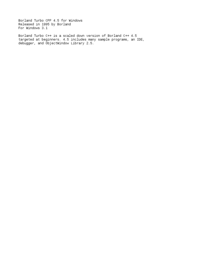 Borland Turbo C++ 4.5 Overview | PDF