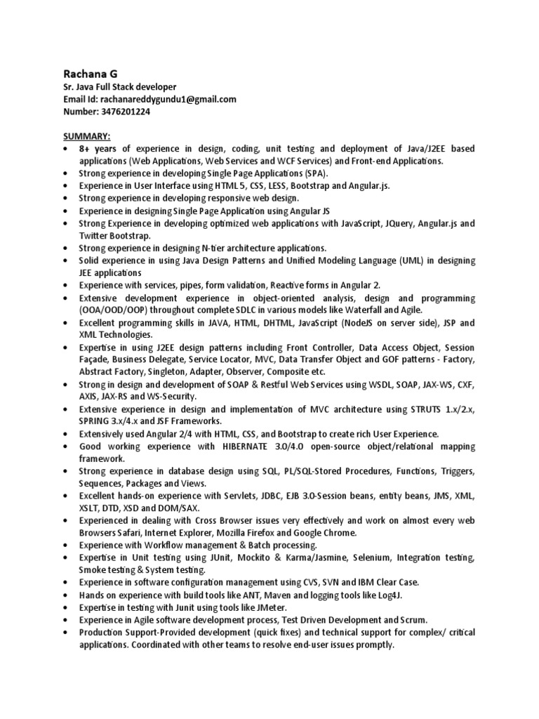 Rachana G: Sr. Java Full Stack Developer Number: 3476201224 Summary ...