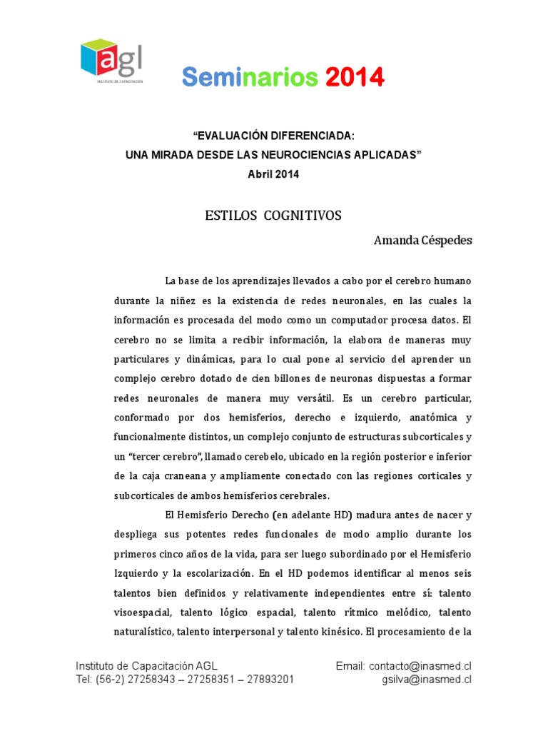 Estilos Cognitivos | PDF | Aprendizaje | Ciencia cognitiva