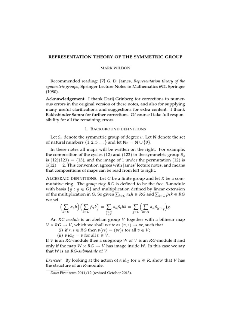 Symmetric Group Representation Theory | PDF | Group Representation ...
