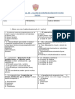 Prueba Semestral de Lenguaje y Comunicacion Quinto Ano Basico