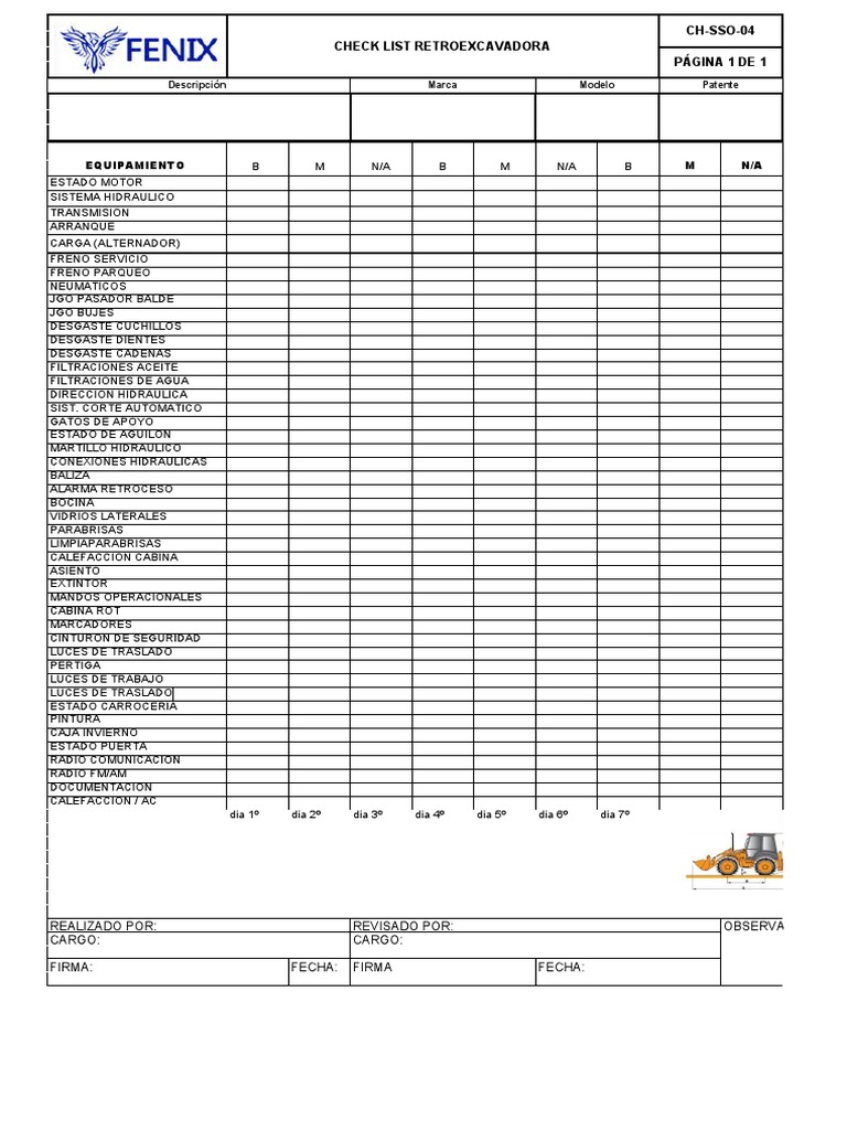 Check List RETROEXCAVADORA | PDF
