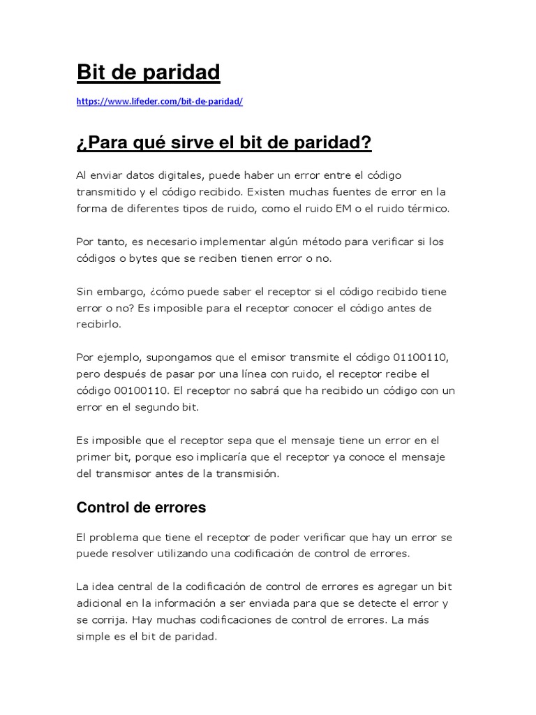 Bit de Paridad | PDF | Detección y corrección de errores | Poco