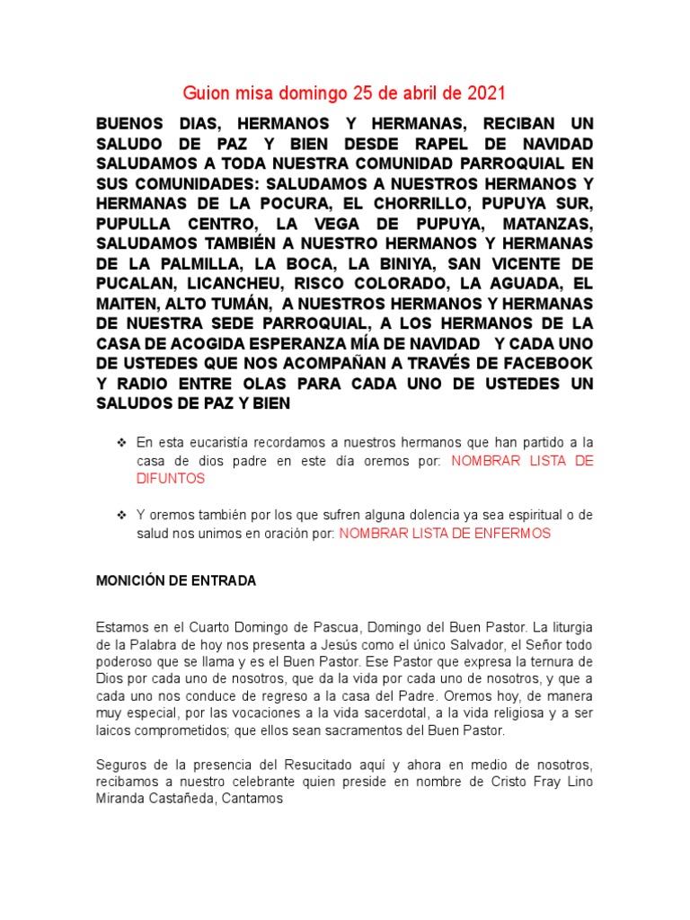 Guion Misa Domingo 25 PDF eucaristía Familias denominacionales