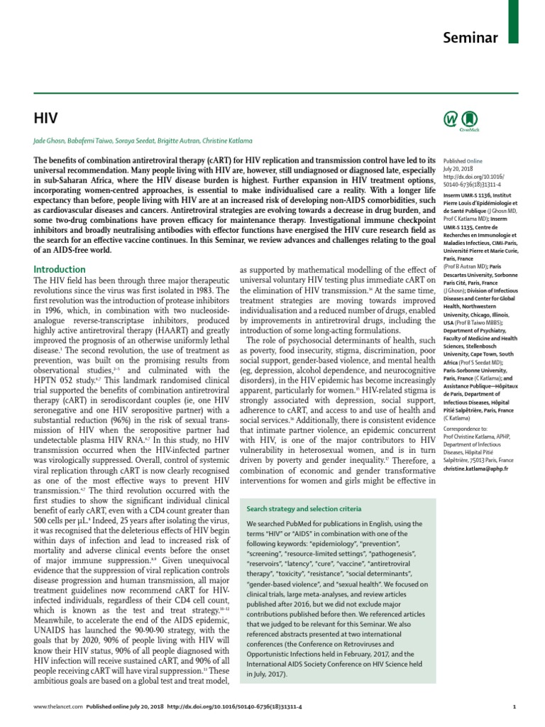 HIV Lancet PDF Management Of Hiv/Aids Hiv/Aids