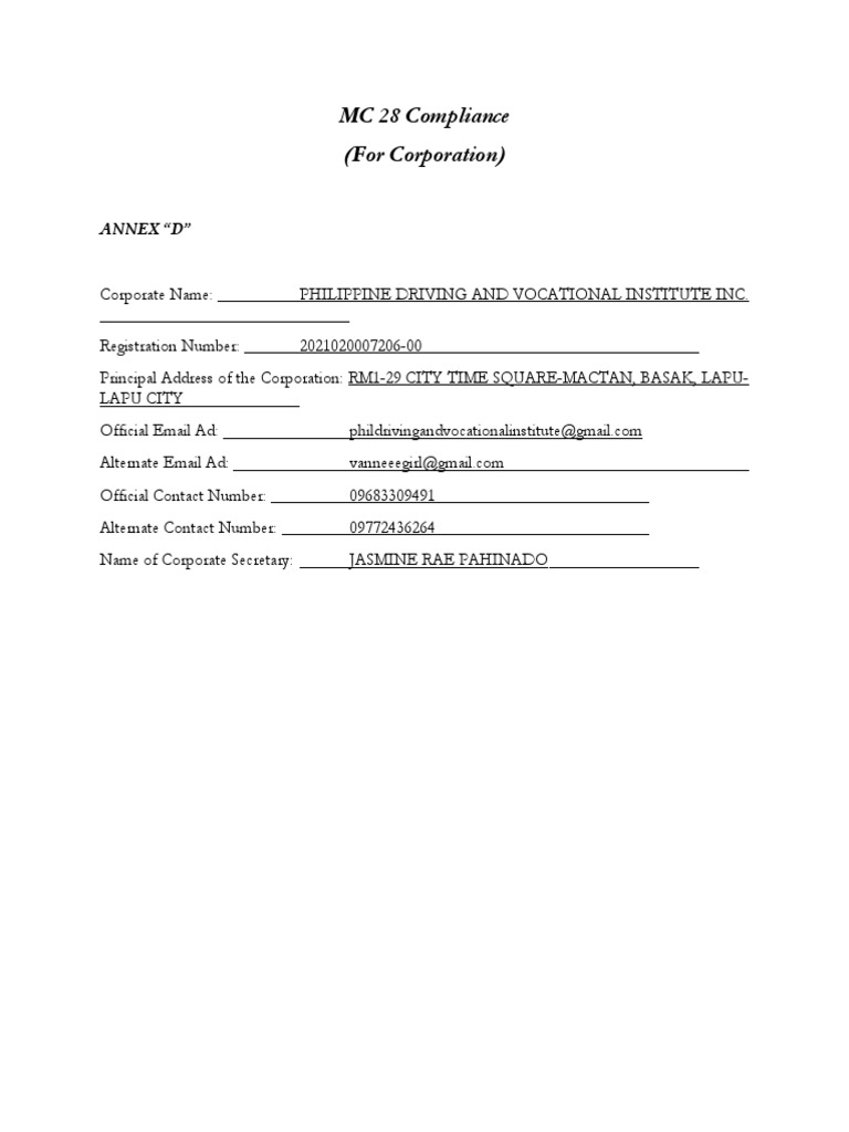 MC 28 Compliance for Philippine Institute | PDF