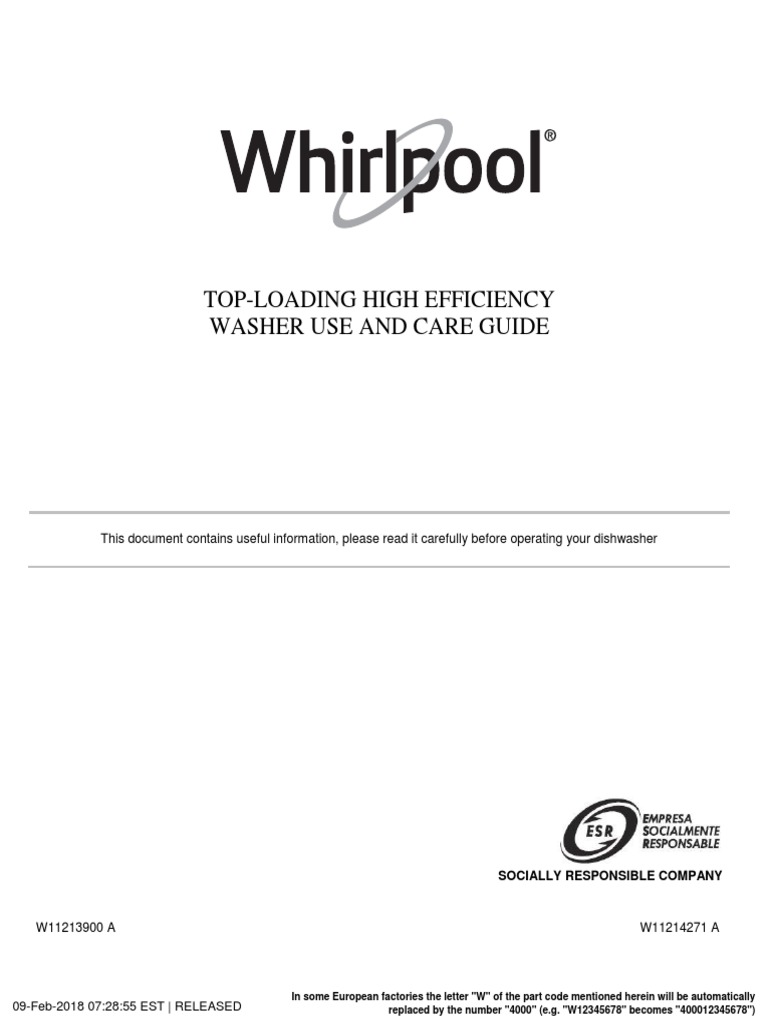 TopLoading High Efficiency Washer Use and Care Guide PDF Washing