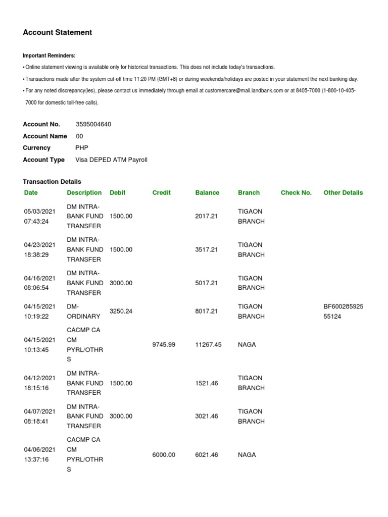 Statement Pdf Debit Card Banks