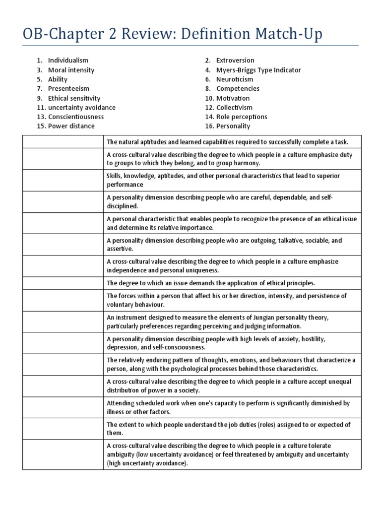 Chapter 2 Definition MatchUphandout PDF Value (Ethics) Social