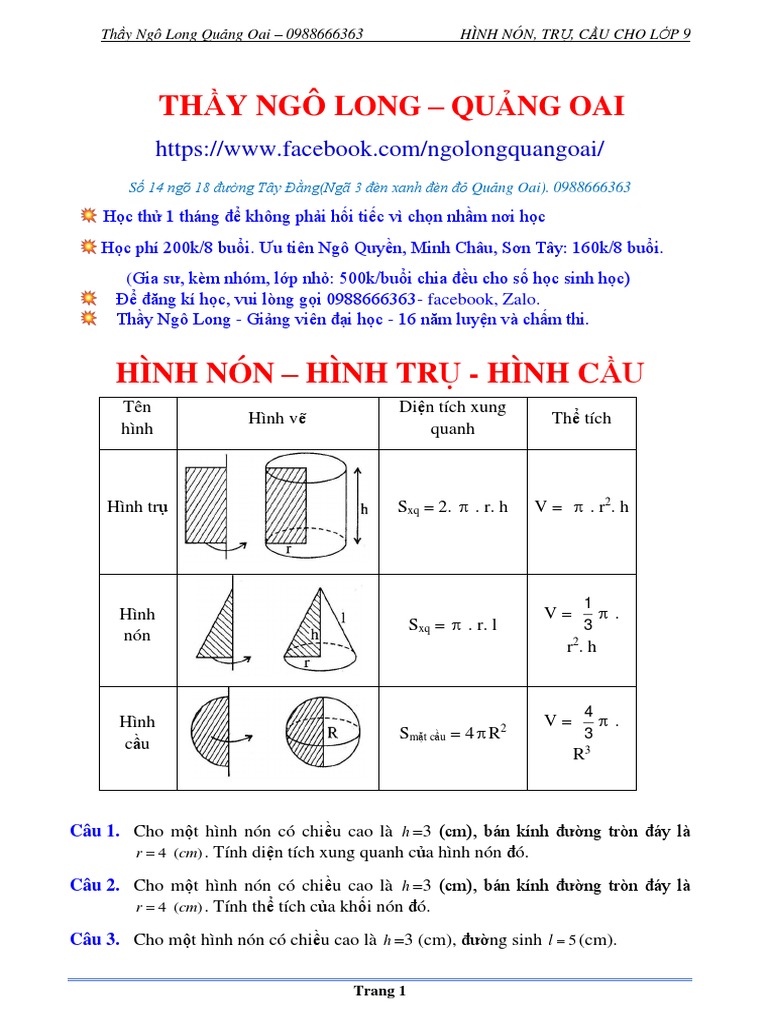 Hình nón, hình trụ, hình cầu | PDF