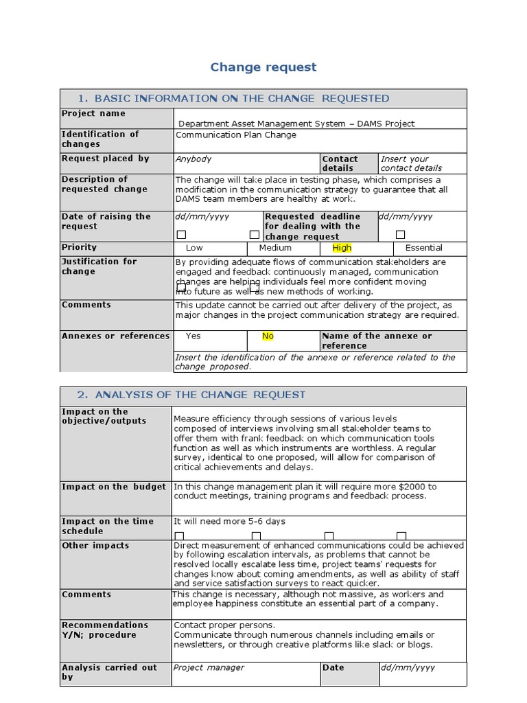 DAMS Project Communication Change Request | PDF | Human Nature | Business