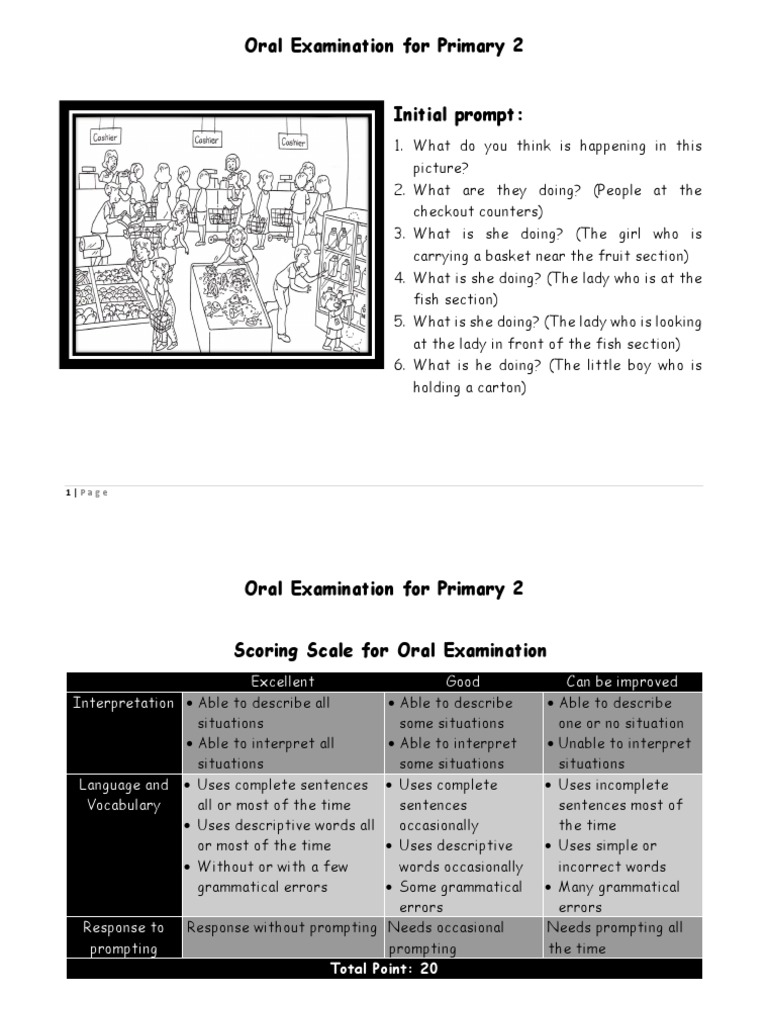Primary 2 Oral Exam Guidelines | PDF | Applied Linguistics | Cognitive ...