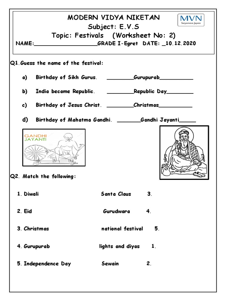 FESTIVALS Worksheet 2 PDF PDF