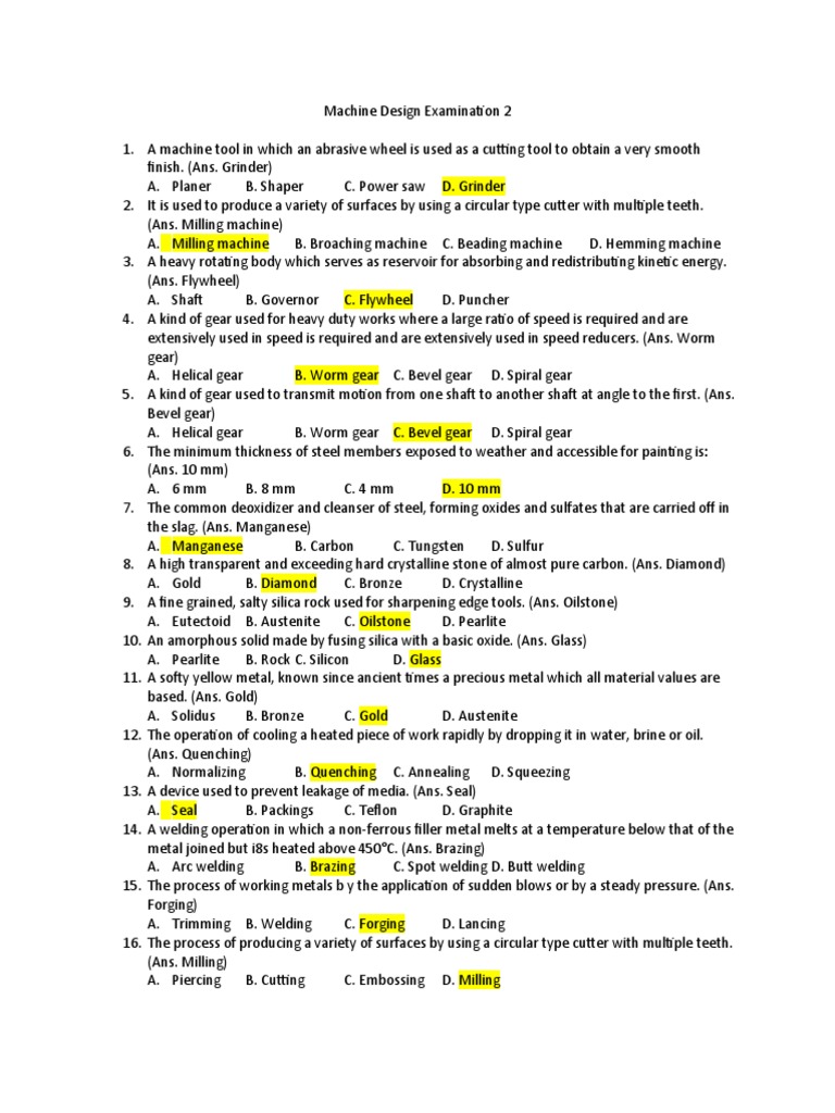 Machine Design Examination 2 | PDF | Strength Of Materials | Gear