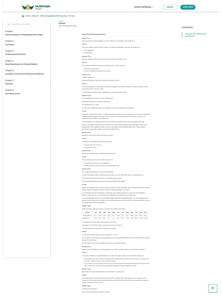 Chapter 7 Climate Solutions For Class 10 ICSE Total Geography