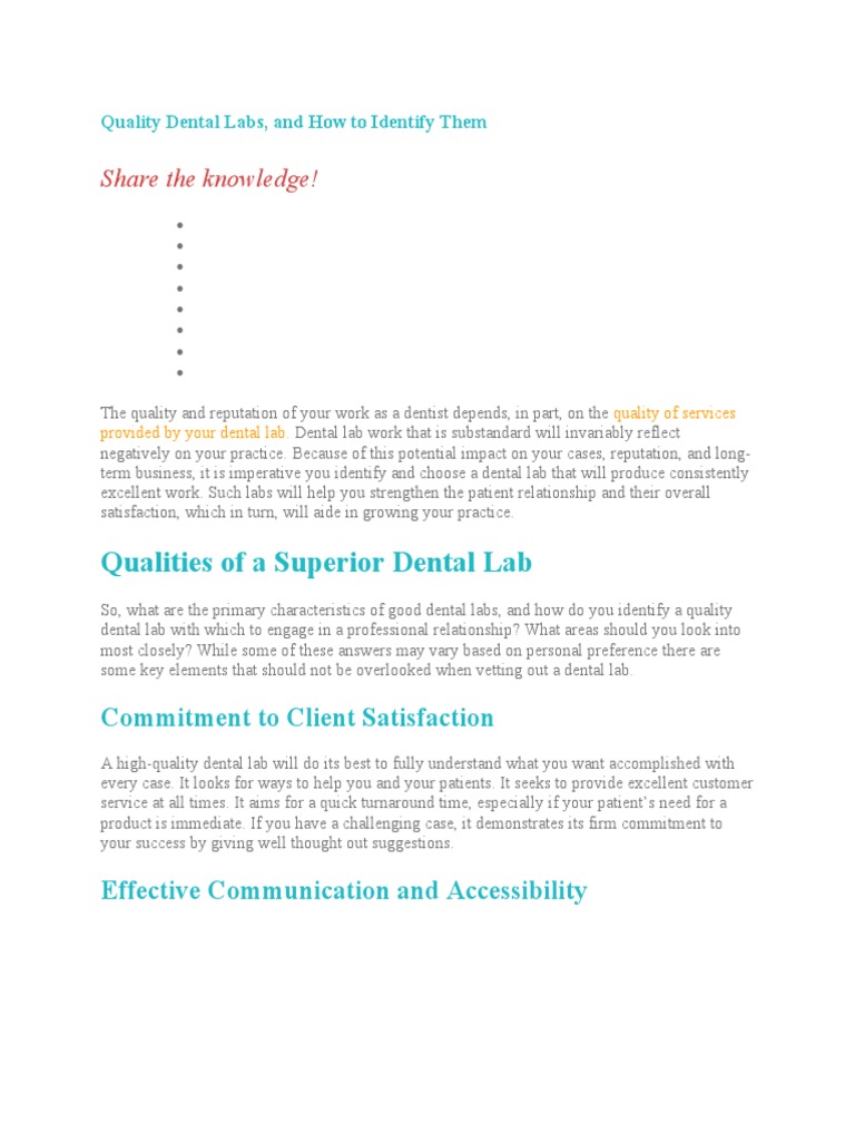 Qualities of A Superior Dental Lab Share The Knowledge! PDF