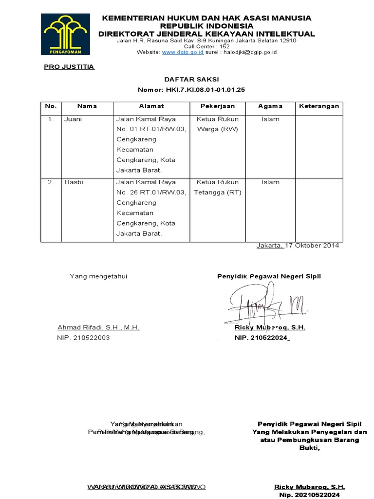 Daftar Saksi Pro Justitia 2014 | PDF