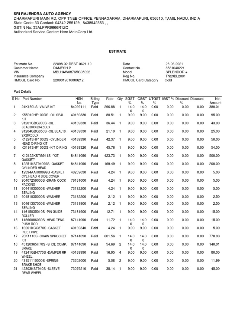 GST Estimate PDF PDF Machines Motor Vehicle